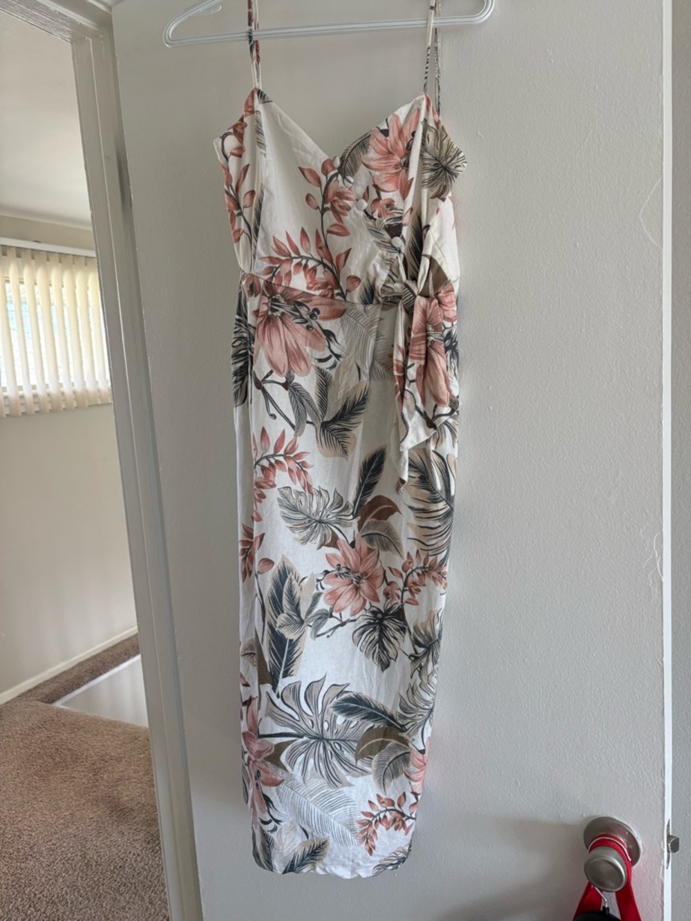 Mango Cream Midi Dress with Blush Floral Print